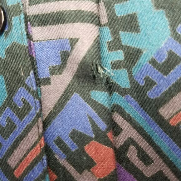 Vintage 80s Adini Geometric Rayon Pleated Soft Midi Button Front Prairie Skirt - Picture 8 of 8